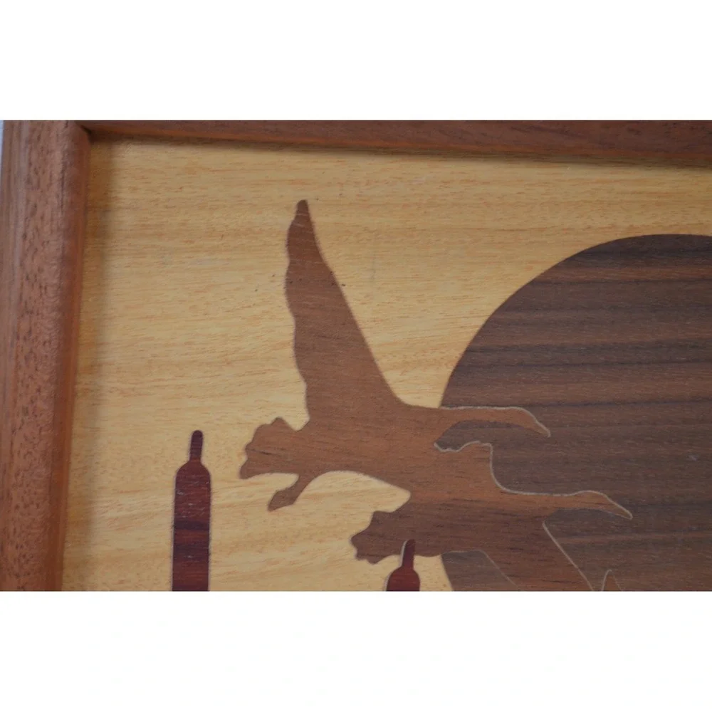 Vintage 1985 ‎ Hand Carved  Wood Inlay Flying Duck Marquetry Artwork  11
